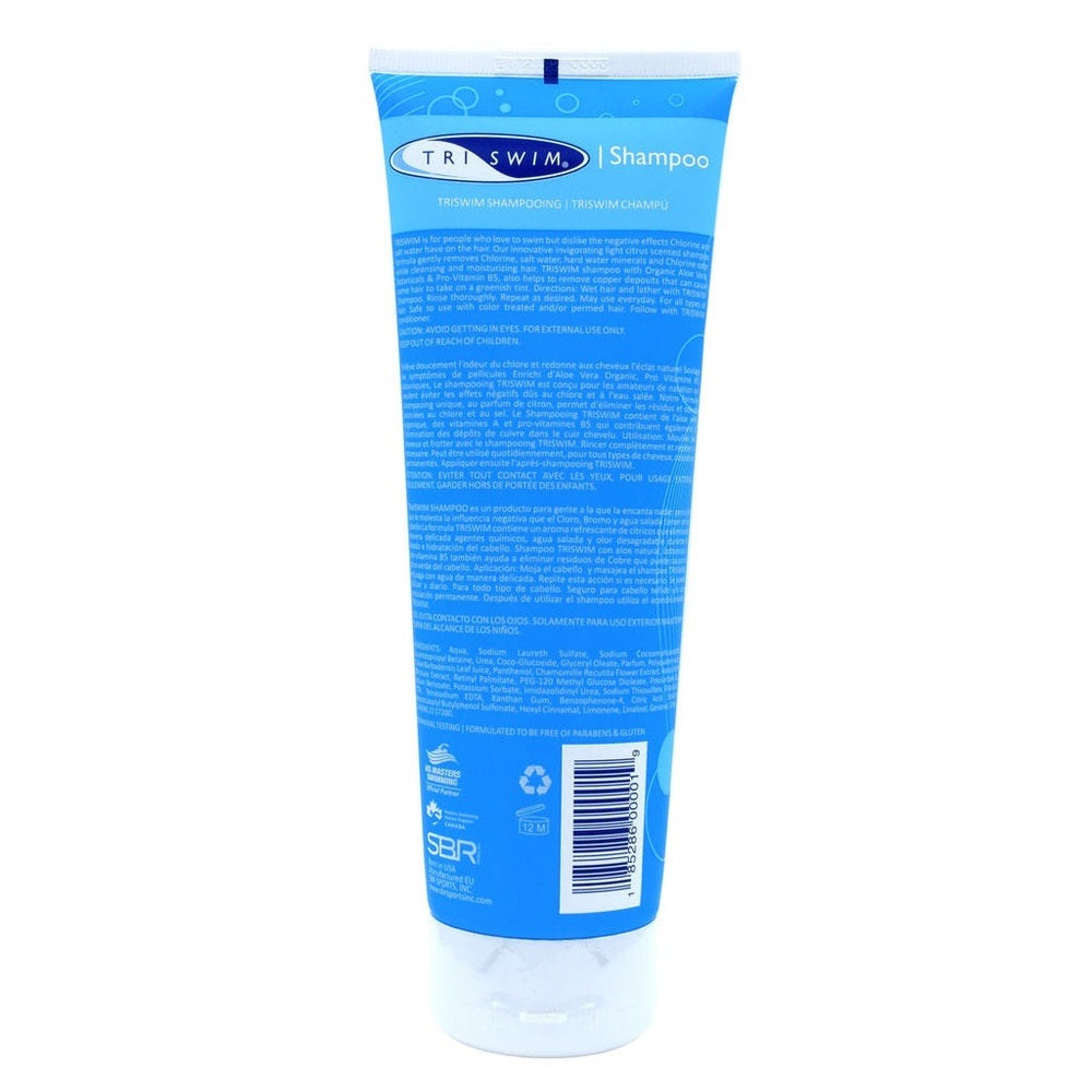Chlorine Removal Shampoo TRISWIM, 251 ml blue bottle for hair care