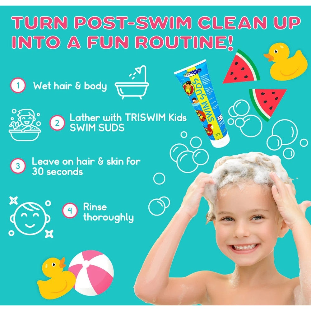 TRISWIM Kids Swim Suds 2-in-1 shampoo & body wash, chlorine-out formula, 251 ml