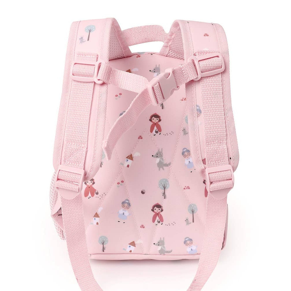 Tutete children's backpack in pastel pink with woodland print and adjustable straps
