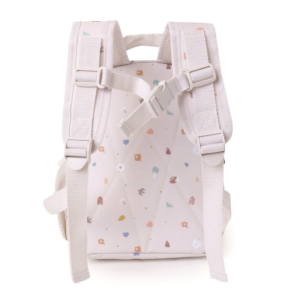 Tutete children's backpack in soft pink with pastel pattern and adjustable padded straps