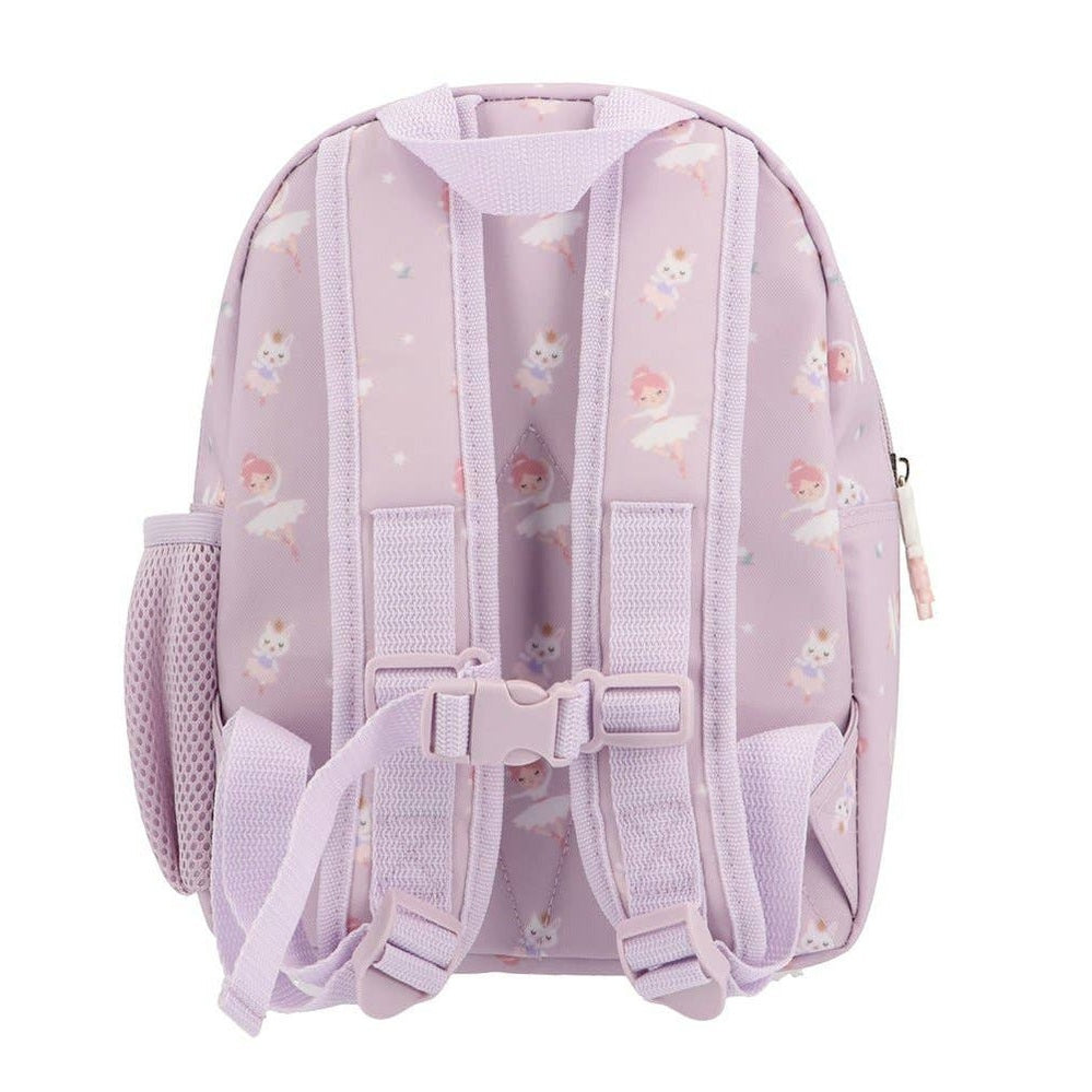 Tutete children's backpack lilac with ballet character print and adjustable padded straps