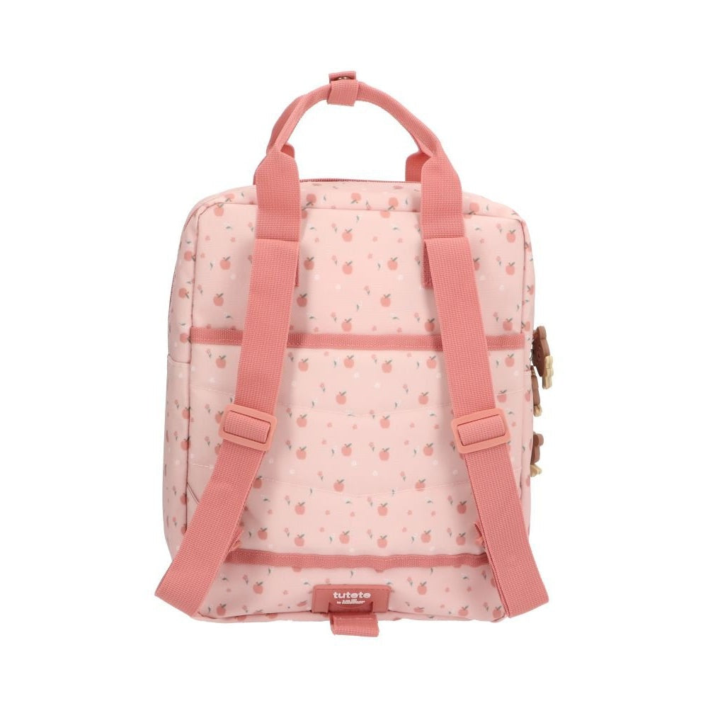 Tutete children's school backpack in pink with strawberry print and adjustable straps