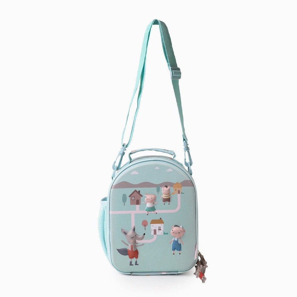 Tutete Kids 3D Thermal Snack Bag lunch bag in light-blue with village scene and adjustable strap