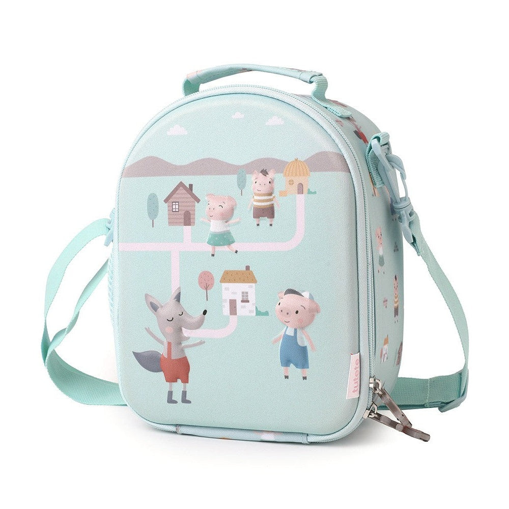 Tutete Kids 3D Thermal Snack Bag; pastel aqua insulated lunch bag with cute animal illustrations