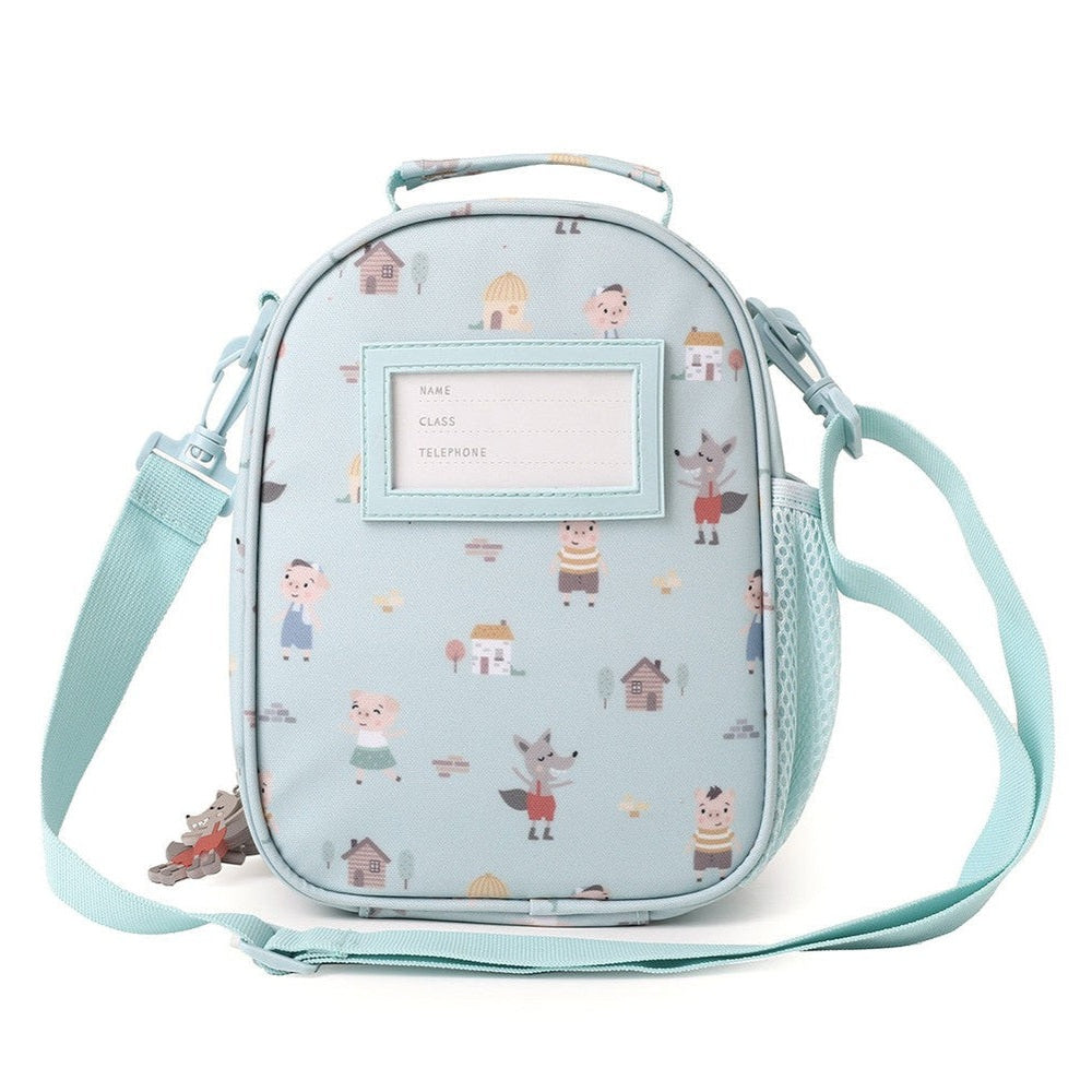 Tutete Kids 3D Thermal Snack Bag in light blue with village characters and adjustable strap