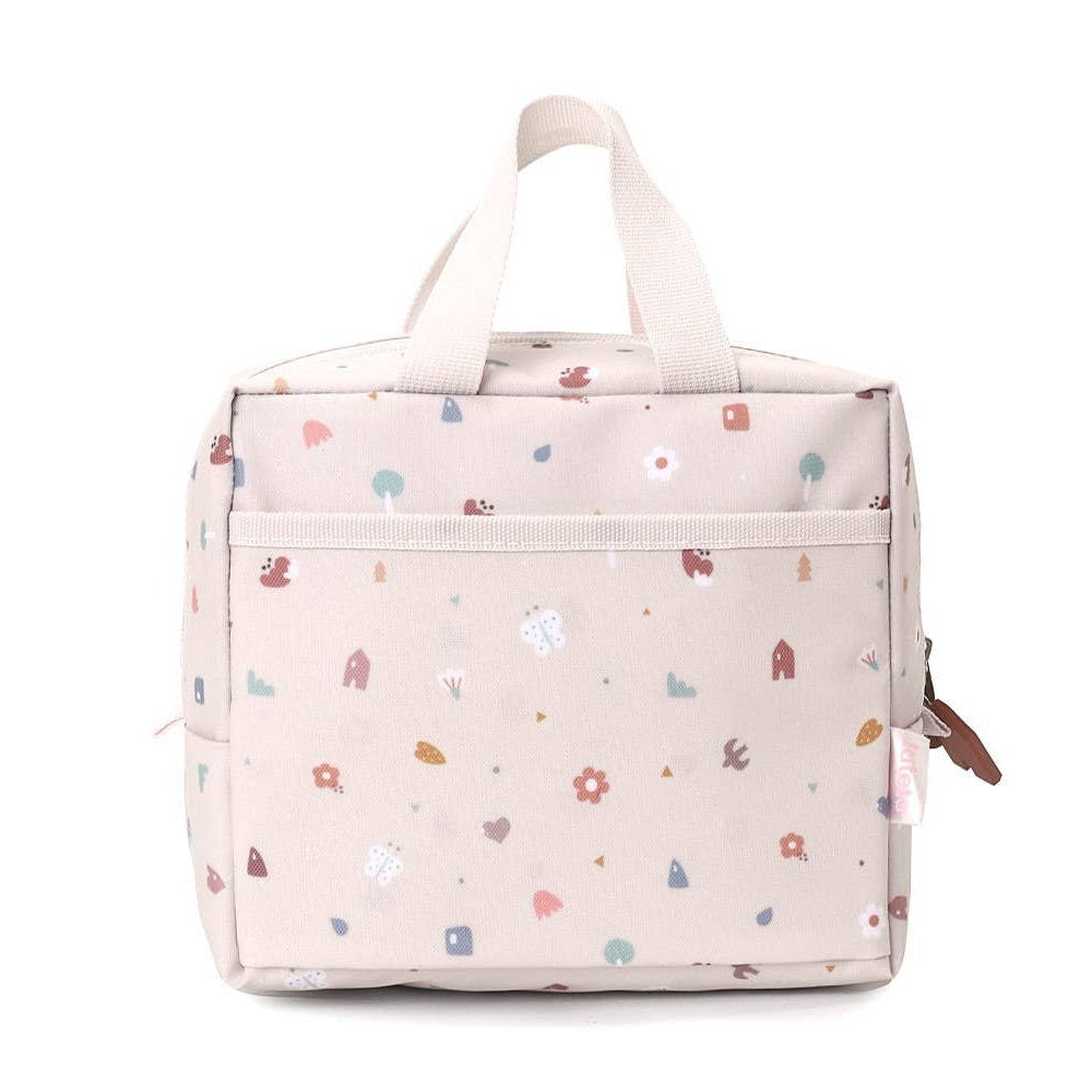 Tutete Kids Insulated Lunch Bag, pastel pink with playful print, canvas handles
