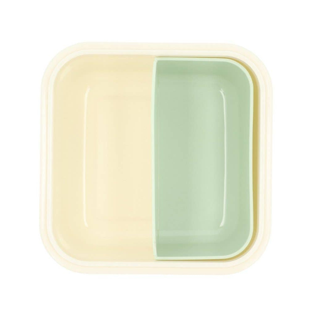 Tutete Large Lunch Box, cream exterior with mint green divided compartments for kids meals