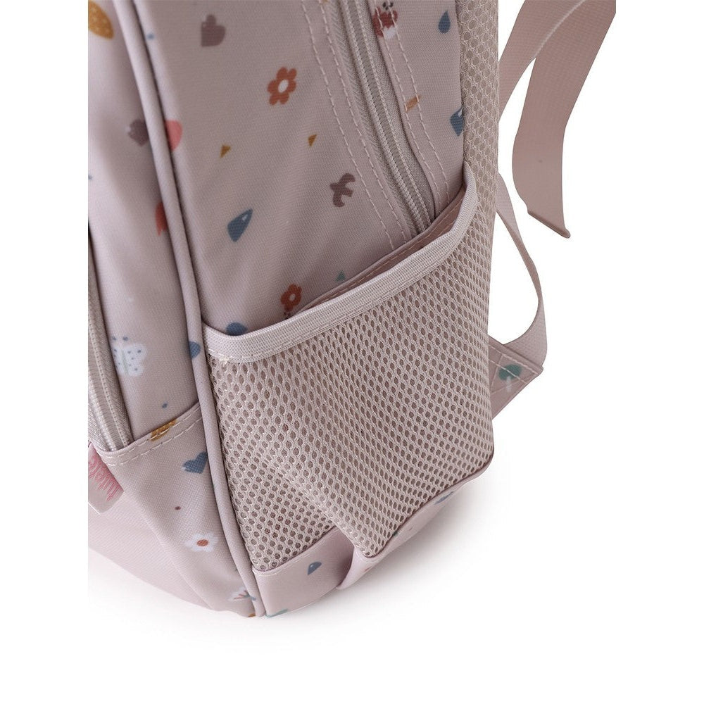 Tutete Kids Medium Backpack in light pink floral print with a mesh side pocket