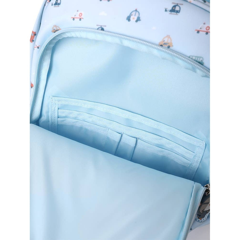 Tutete Kids Medium Backpack interior in light blue with multiple organizational pockets for school use