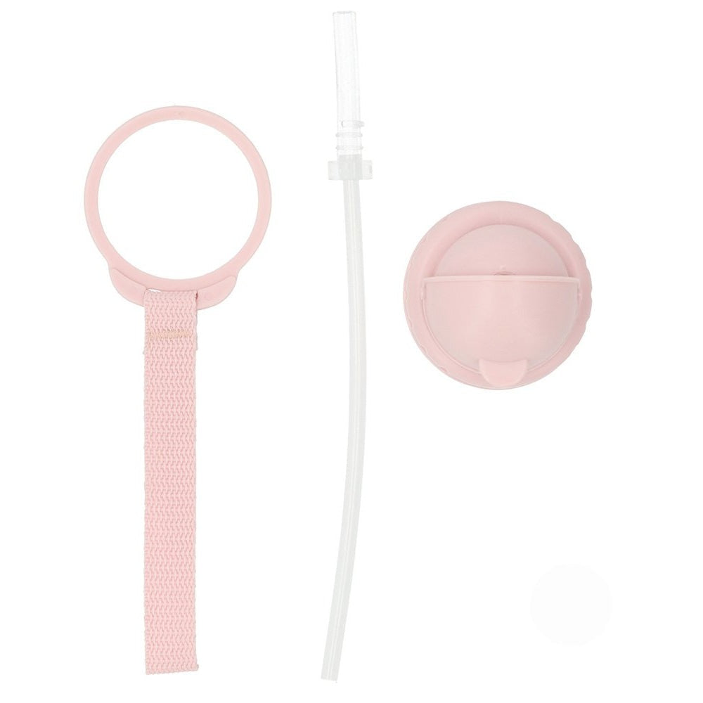 Tutete Tritan Kids Water Bottle 500 ml with pink ring handle, fabric strap, and straw cap