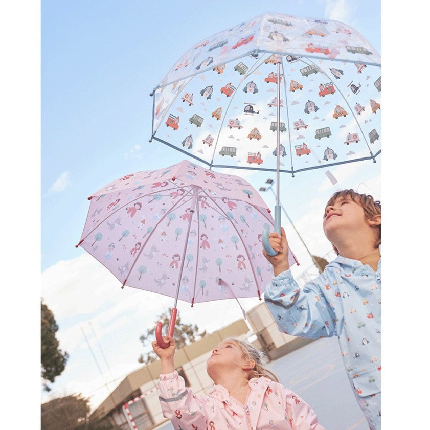 Tutete kids umbrella set in pink and blue with playful patterns for children