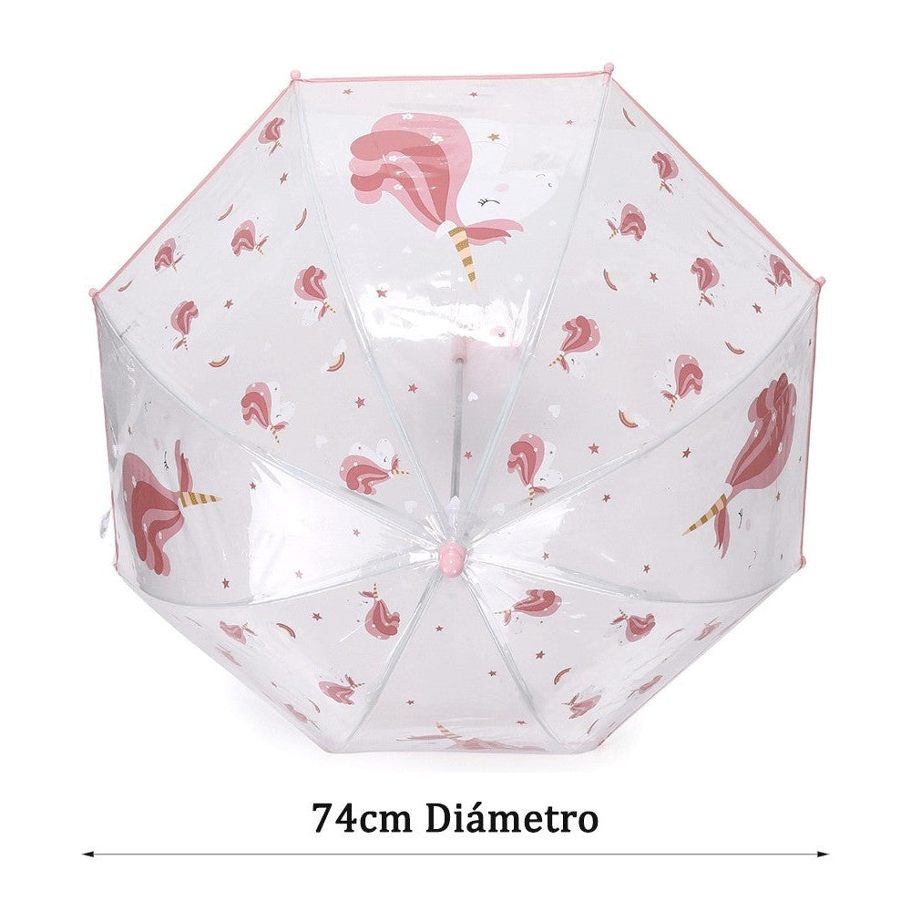 Tutete kids umbrella clear canopy with pink flamingo pattern, 74cm diameter