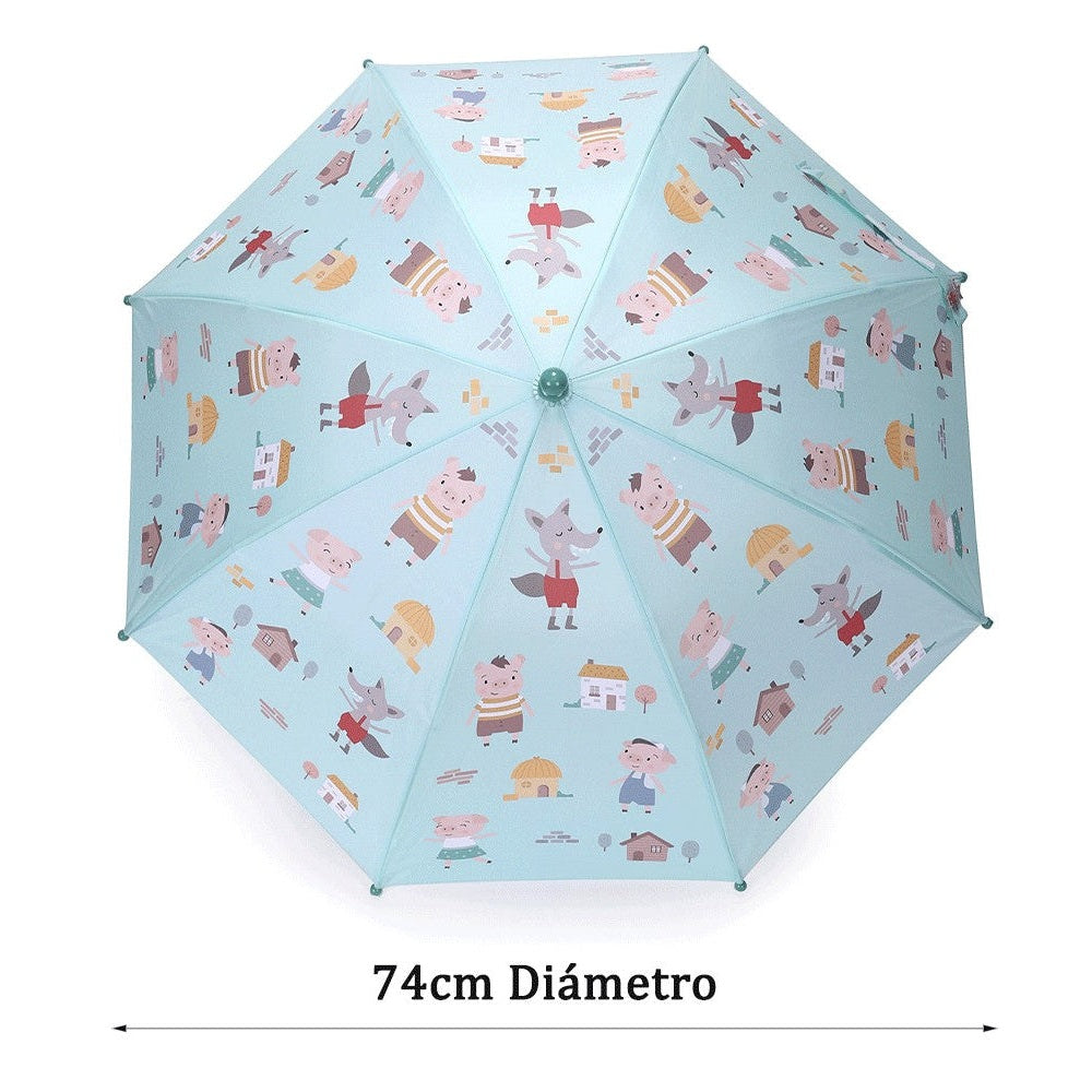 Tutete kids umbrella; light blue canopy with playful animal illustrations, 74 cm diameter