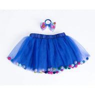 Tutu Joli Llc 2Pc Navy Blue Kids Pom Pom Tutu&Bow Hair Tie