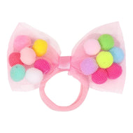 Tutu Joli Llc 2Pc Pom Pom Hair Ties With 4" Bow. Soft Ponytail Holder With Strong Grip