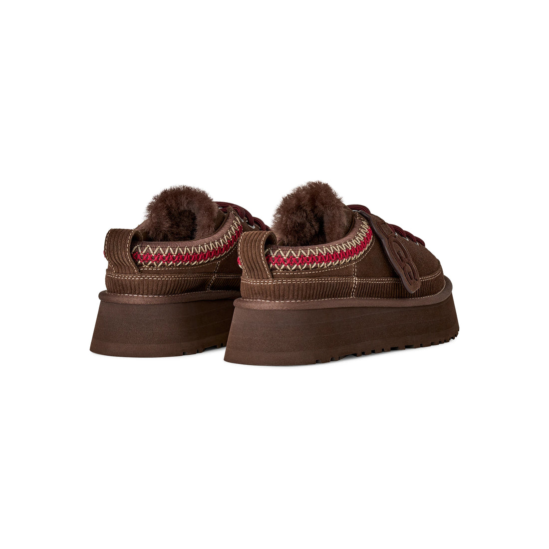 UGG Women's Heritage Lace-Up Slipper in Burnt Cedar, rear pair view