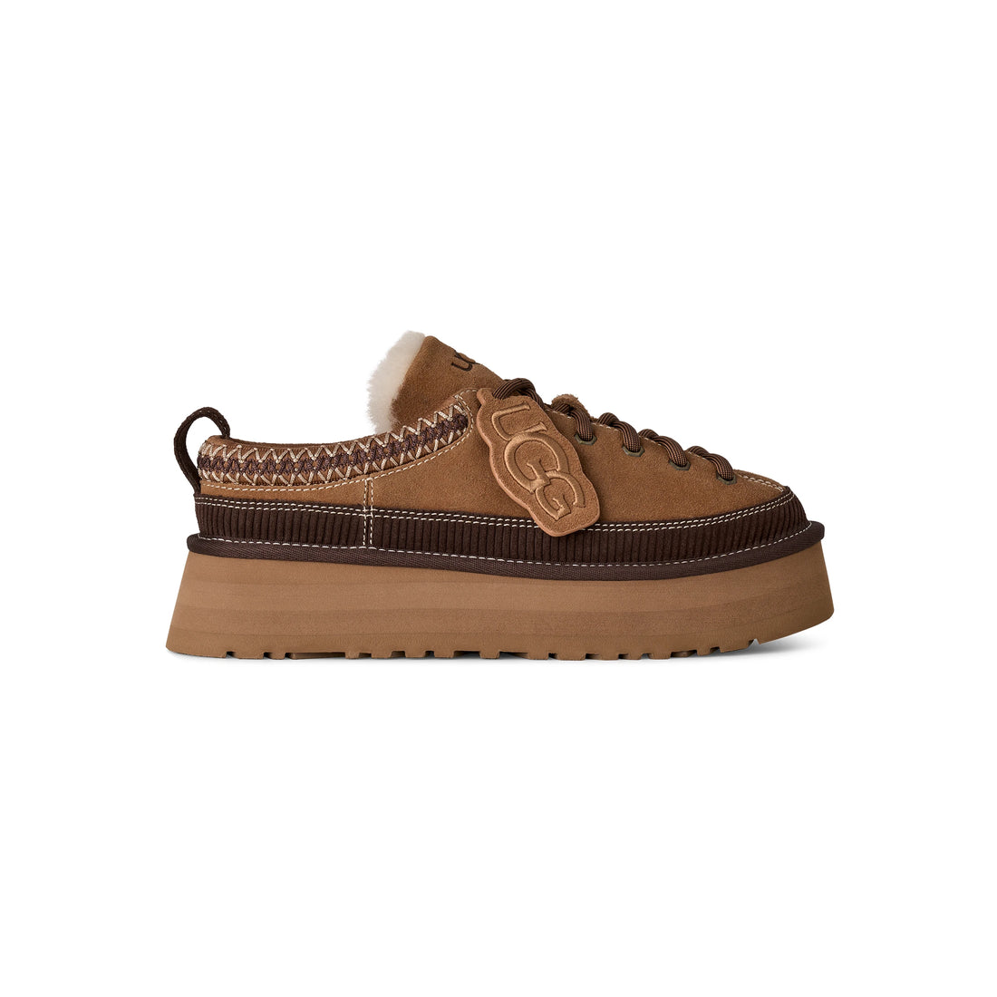 UGG Women's Heritage Lace-Up Slipper in Chestnut, outer side view