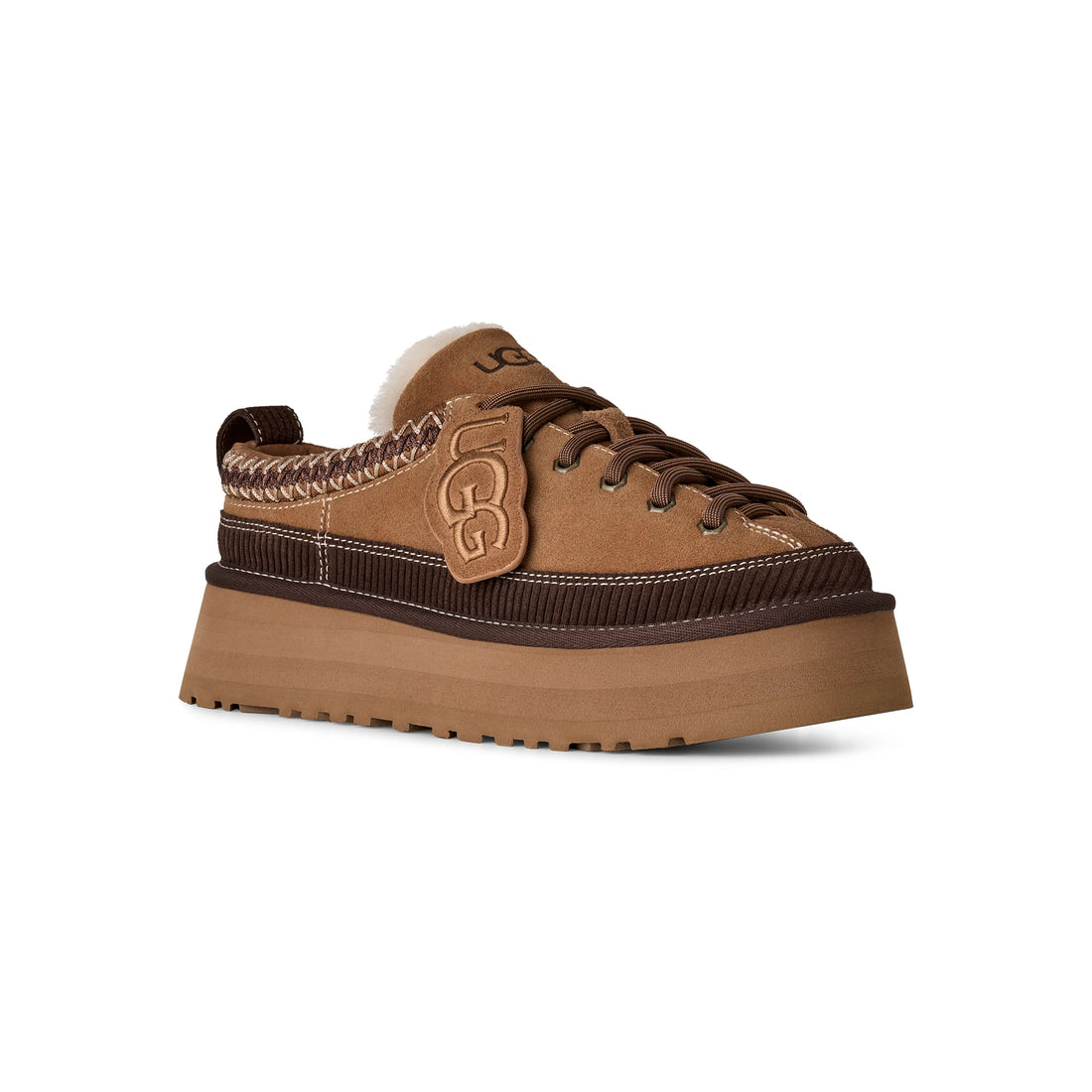 UGG Women's Heritage Lace-Up Slipper in Chestnut, front three quarter view