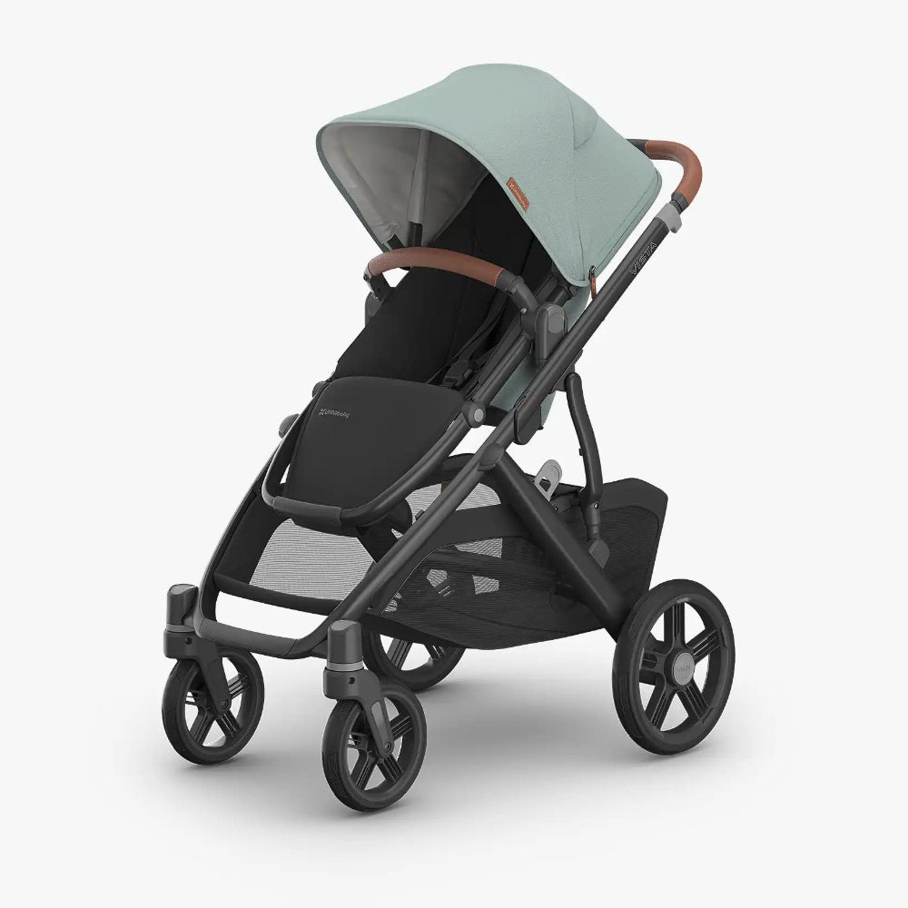 UPPAbaby Vista V3 stroller in Kenzi fashion with large storage basket.