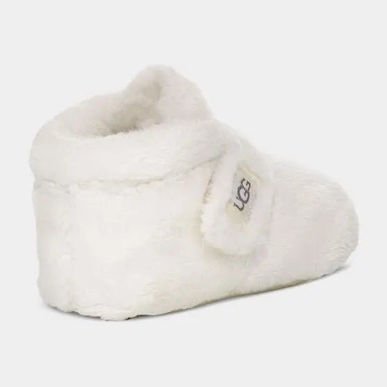 UGG Bixbee Curly Faux Fur Natural baby bootie, plush white bootie with soft fur lining