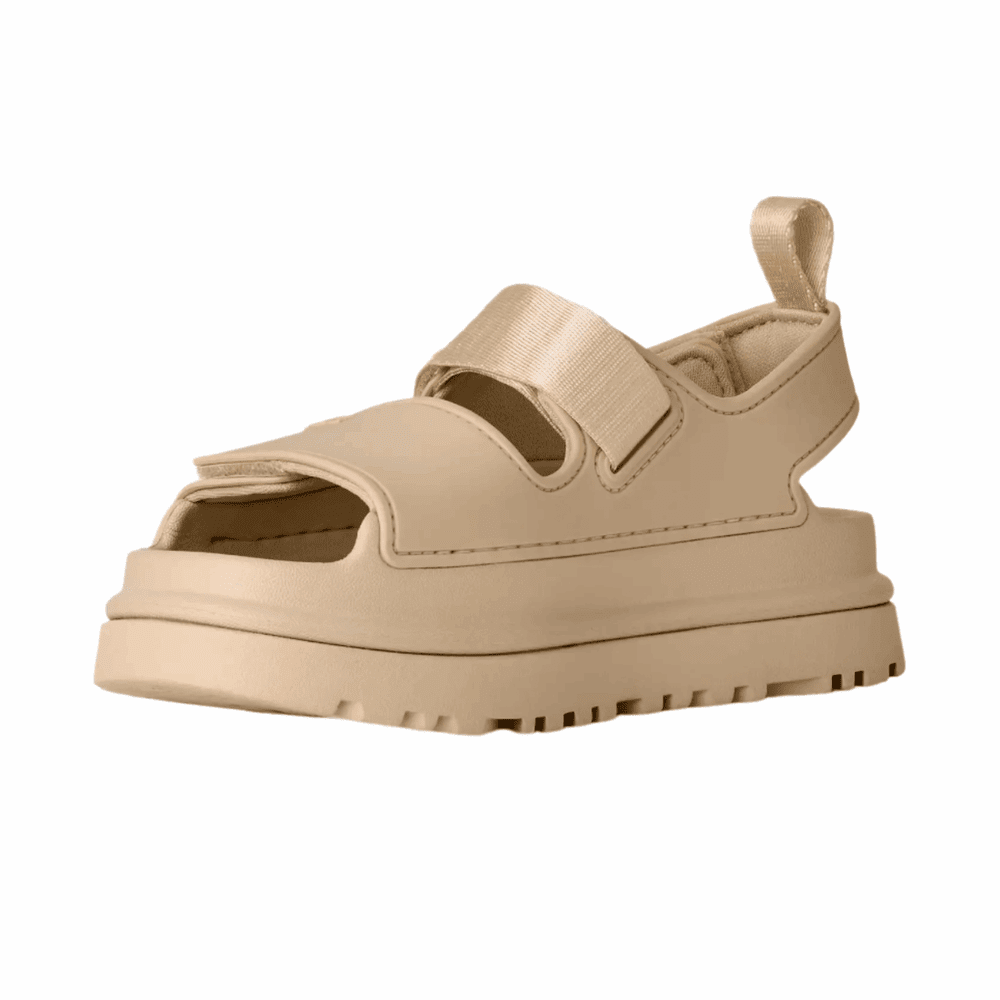 UGG Kids Goldenglow sandals Sea Salt beige, with double Velcro straps and chunky lug sole