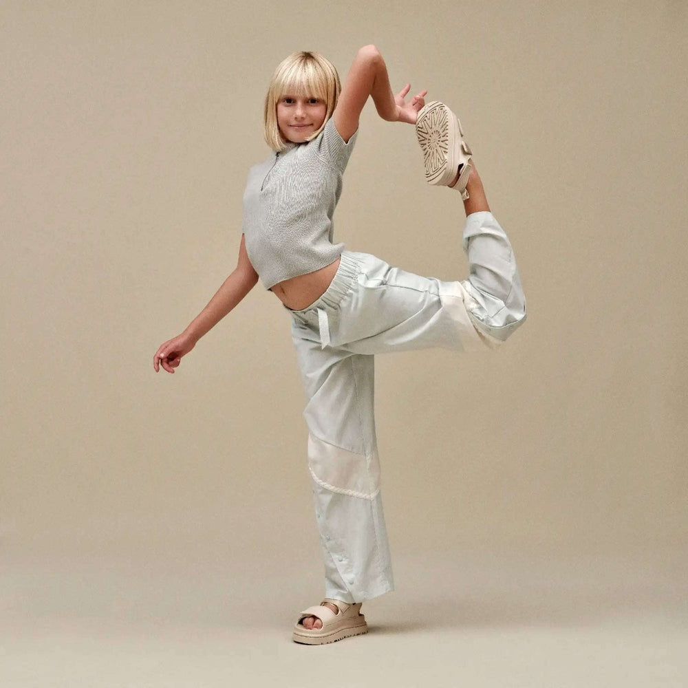 UGG Kids Goldenglow Sea Salt shoes; light beige sandals with a cushioned sole