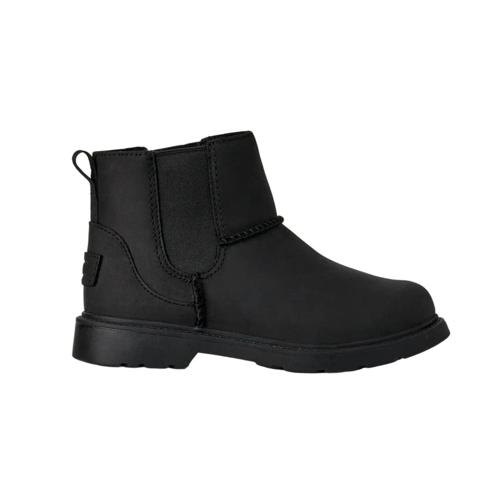 UGG Kids' Perry Weather Chelsea Black boot with elastic side panels and pull tab for easy wear.