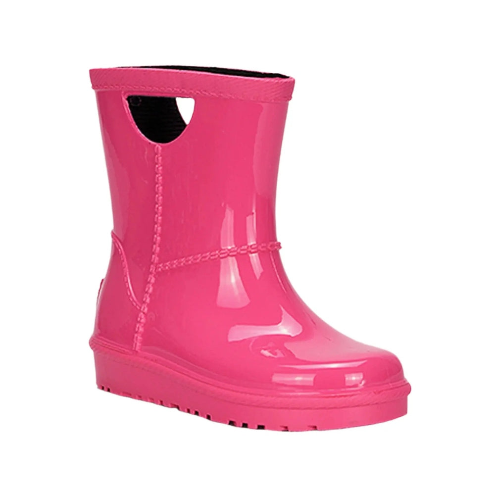 UGG Rahjee Rain Boot Pink gloss rubber ankle boot with top handle cutout and chunky tread