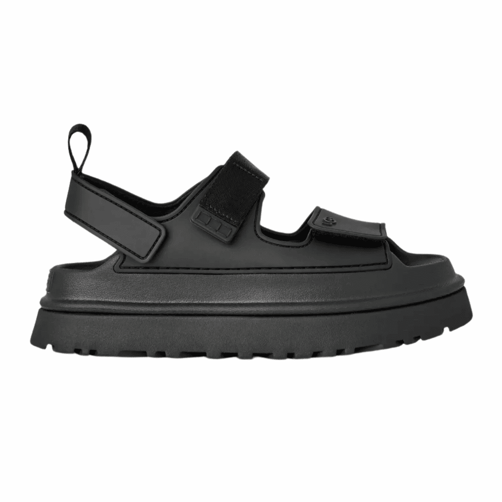 UGG Women's Goldenglow sandals in black with chunky platform sole and secure Velcro straps