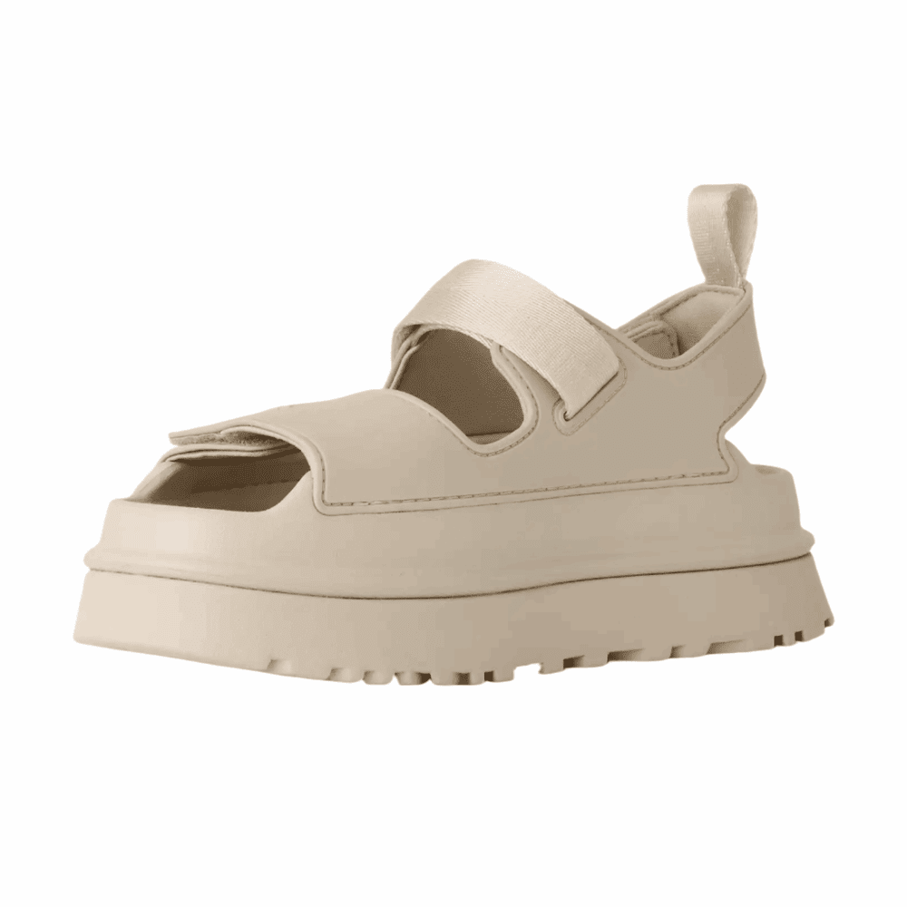 UGG Goldenglow sandals Sea Salt beige with chunky platform sole and dual velcro straps