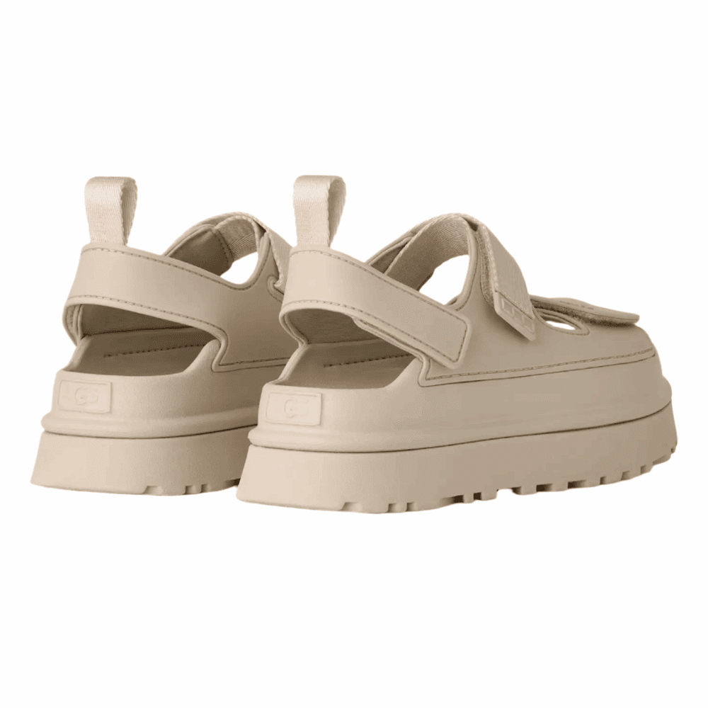 UGG Goldenglow sandals Sea Salt; beige platform sandals with chunky sole and back straps.