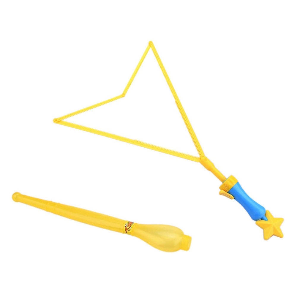 Uncle Bubble Giant Sword Bubble Wand (Medium) with yellow frame and blue-handle star tip, 8 oz solution