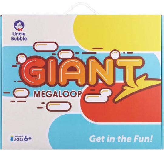 Uncle Bubble Giant Megaloop bubble kit with 16 oz concentrate, outdoor bubble play in colorful packaging