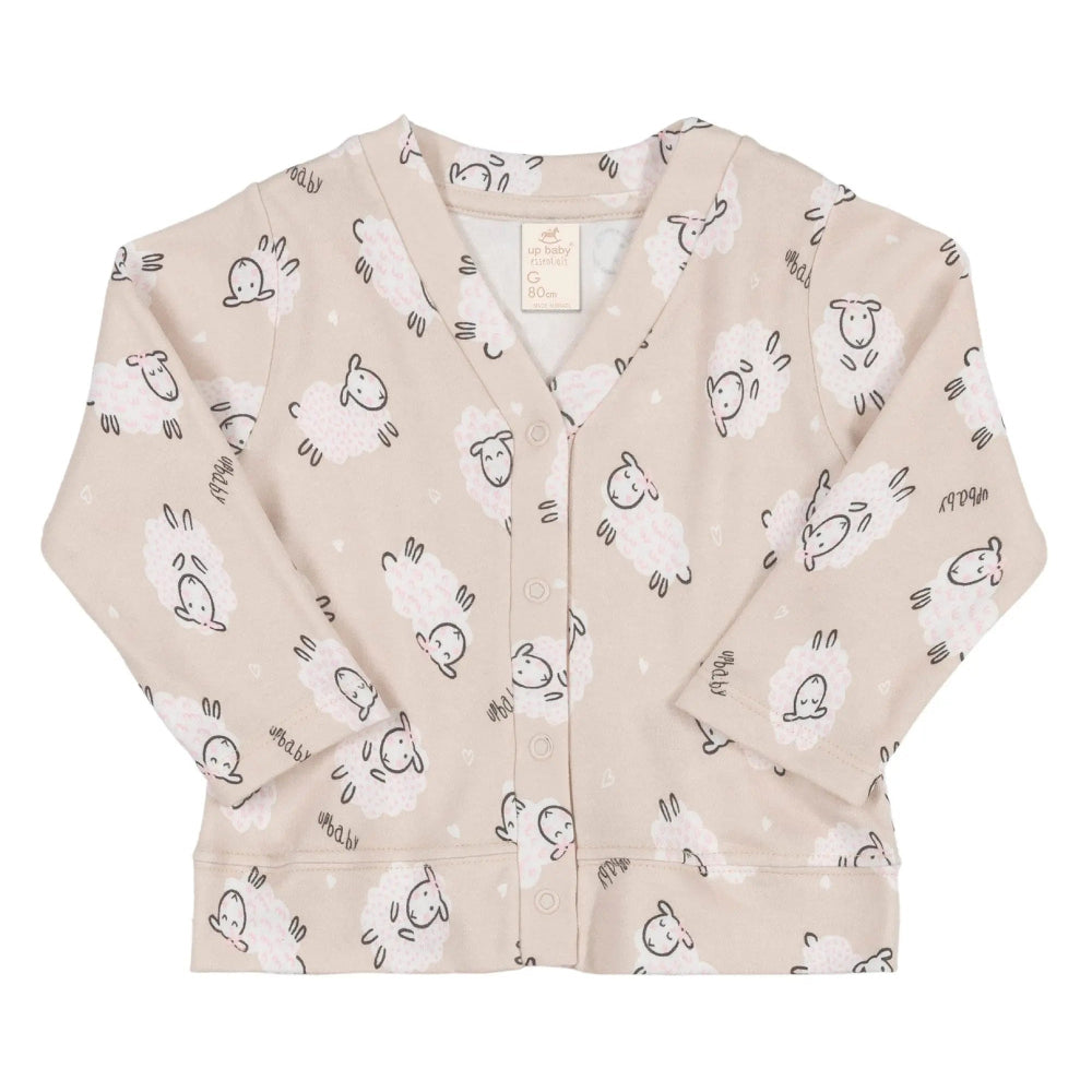 UP BABY Girls Cardigan Ab1450 beige knit with sheep print, front buttons, cozy baby top
