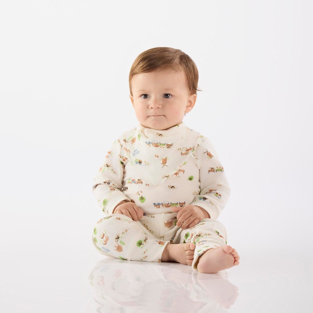 UP BABY soft jersey cotton jumpsuit in cream with tractor print for babies