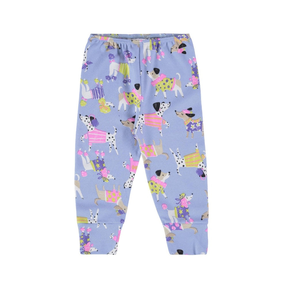 UP BABY soft jersey cotton pants for babies, light blue with pastel dog print