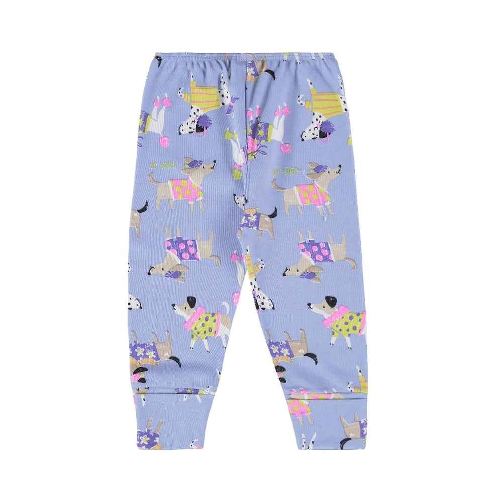 UP BABY soft jersey cotton pants in light blue with a playful dog print