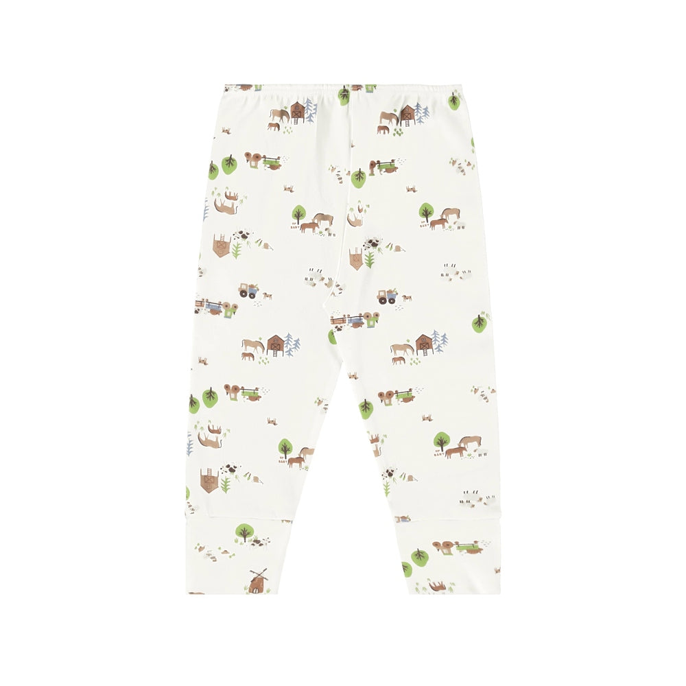 UP BABY soft jersey cotton pants in white with tractor farm print