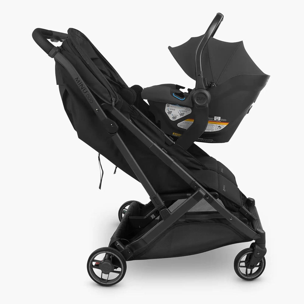 Uppababy Minu Duo adapters for Mesa and Aria car seats, black.