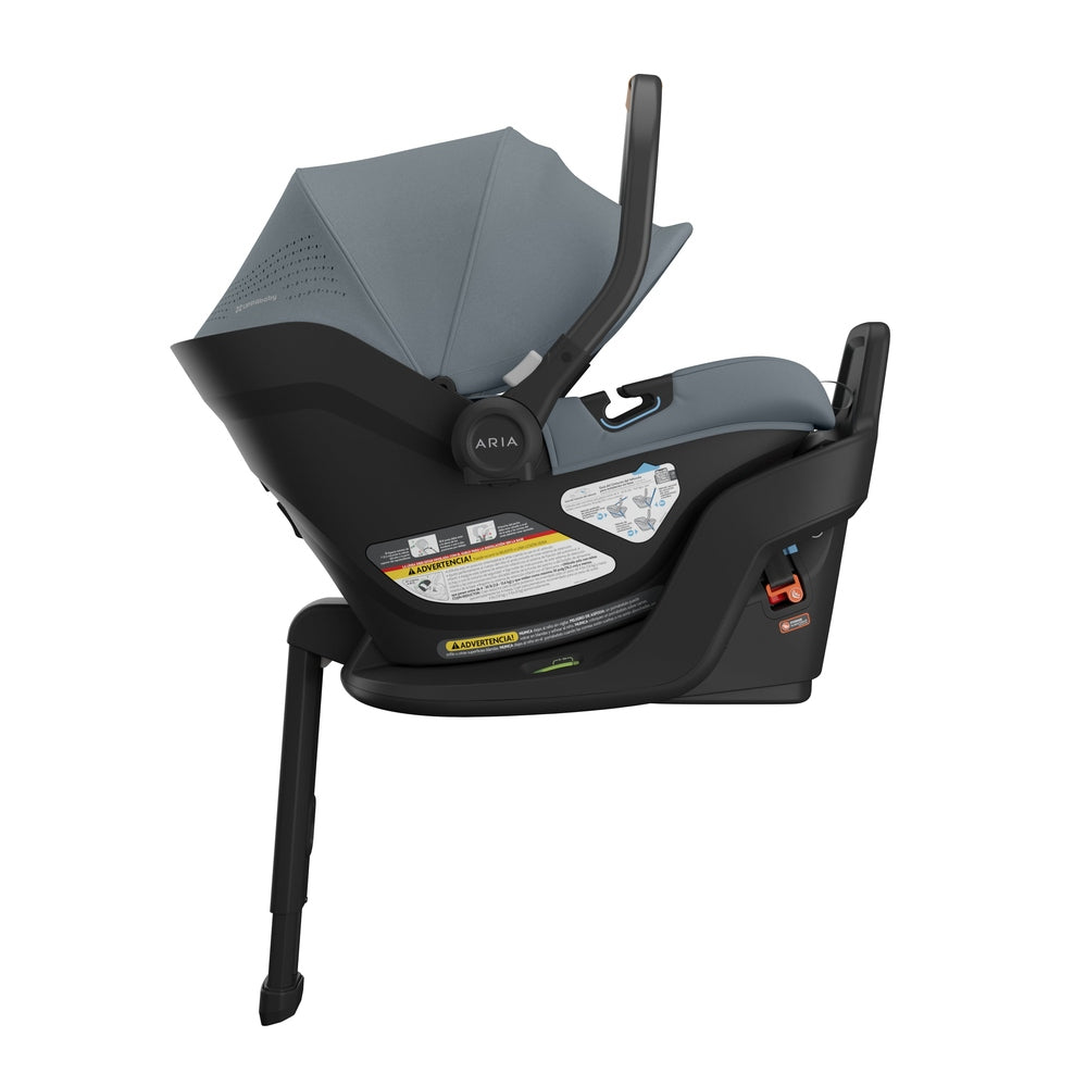 Uppababy Aria V2 Car Seat in Blue-Gray with extended load leg side view