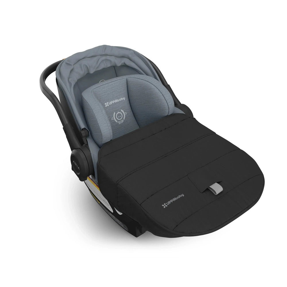 UPPAbaby Aria V2 Car Seat in Black with Gray-Blue Interior and Light Gray Canopy