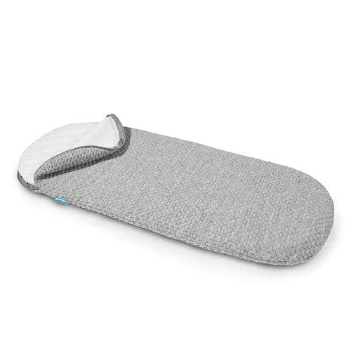 Uppababy Bassinest Mattress Cover Fits 2018 Later Bassinet in gray fabric, shown laid flat with curved end.
