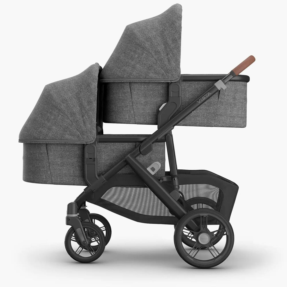 UPPABABY Bassinet V3 stroller bassinet in gray fabric with black frame and large wheels