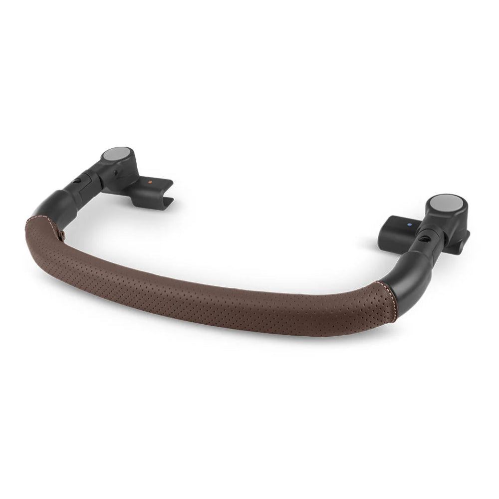 Uppababy bumper bar for Minu V3, brown perforated leatherette padding, black mounting ends
