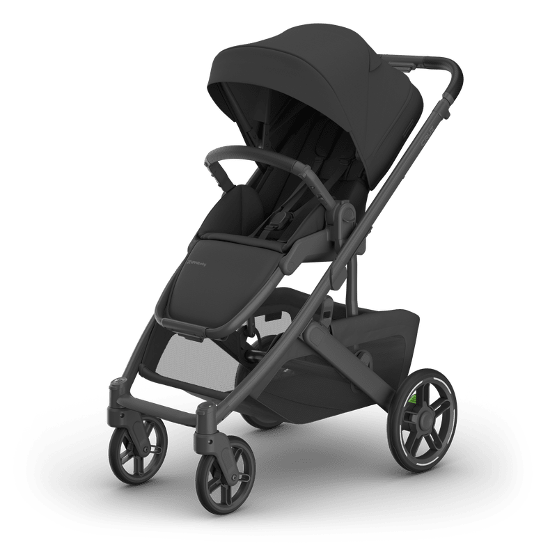 UPPAbaby Cruz V3 stroller in dark gray fabric with canopy and storage basket