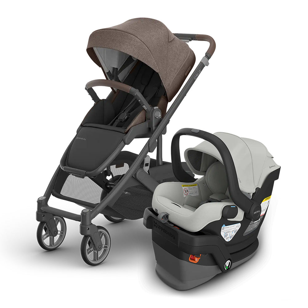 UPPABABY Cruz V3 Stroller + Mesa V3 Infant Car Seat Travel System with brown canopy and integrated car-seat base.