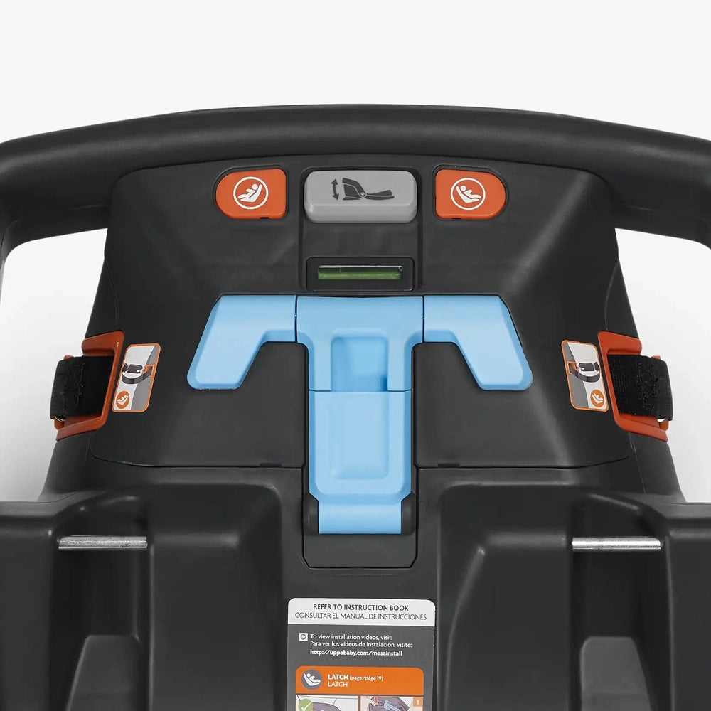 UPPABABY Mesa and Mesa V2 Base with blue latch connectors and orange release levers.
