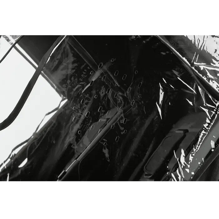 Uppababy Minu Duo rain shield for stroller in black with vented weather cover