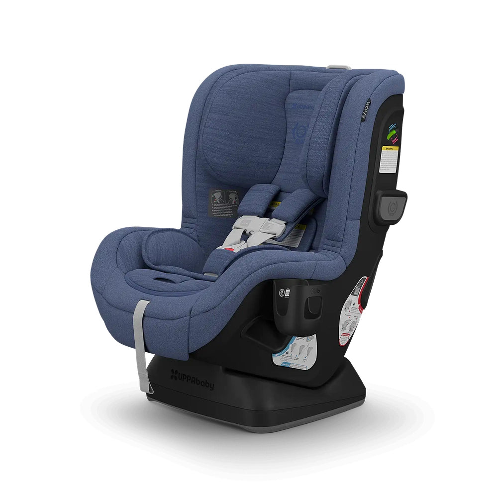 Uppababy Rove convertible car seat in blue fabric with 5-point harness and side-impact protection