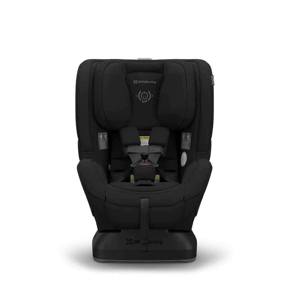 Uppababy Rove convertible car seat in black with padded head support and 5-point harness